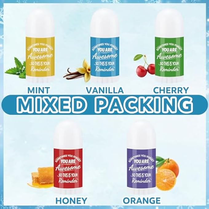 Swiffen 25 PCS THANK YOU GIFTS MINI LIP BALM BULK GIFTS FOR COWORKERS, TEACHERS, EMPLOYEES; ASSORTED FLAVORS: MINT, VANILLA, CHERRY, ORANGE, HONEY; MOISTURIZING, DRY CHAPPED LIP CARE - Image 3